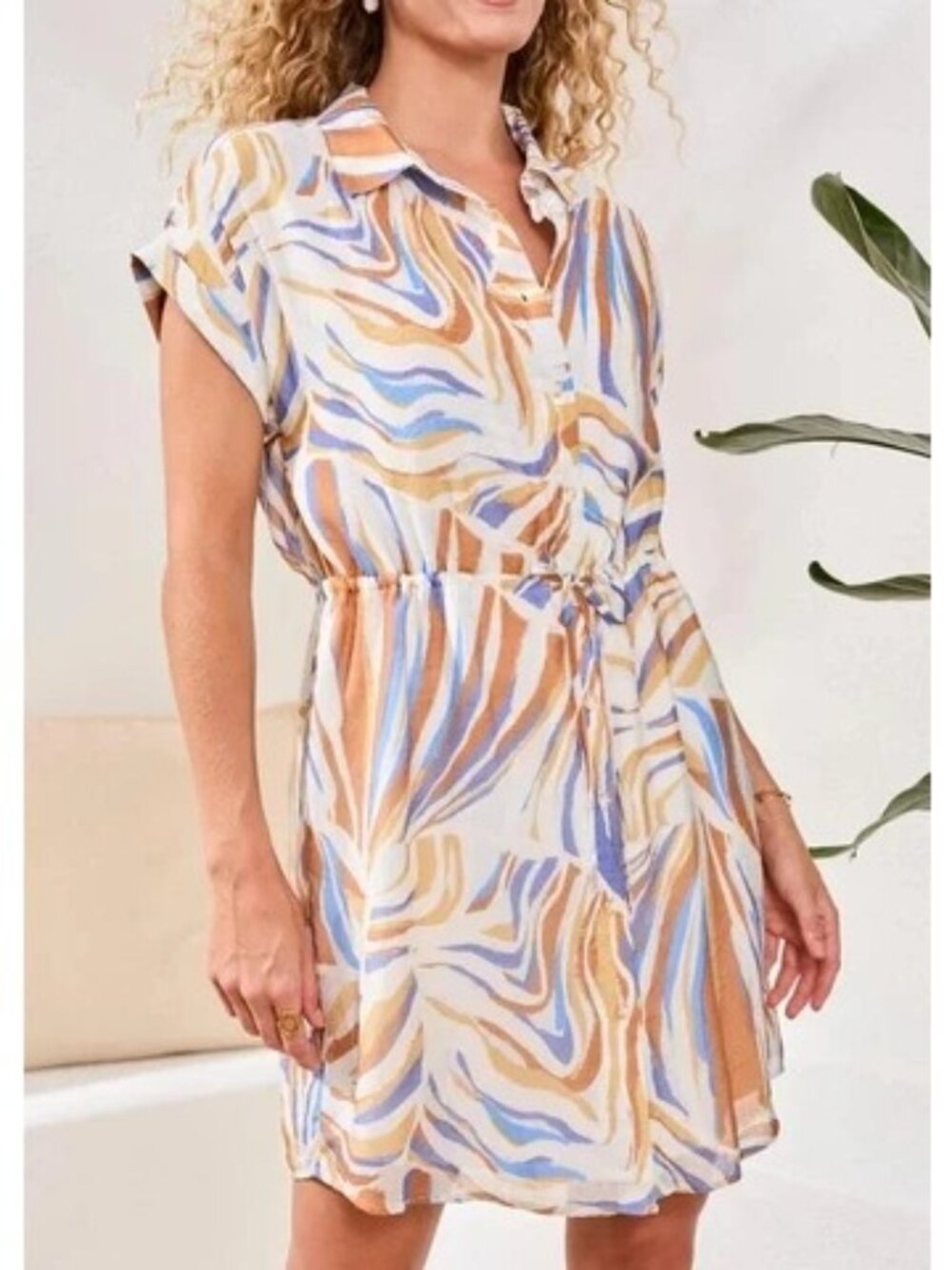 Tribal Jeans Womens Multicolor Printed Lined Shirt Dress Short Sleeve Med